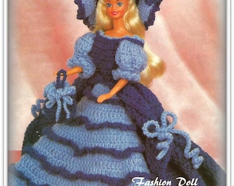Barbie Clothes Pattern, Crochet Dress Ensemble - Dress, Underskirt, Hat and Purse - PDF CR586257