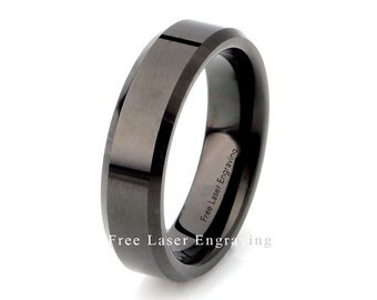 black tungsten wedding band 6mm polished beveled edge mens womens tungsten wedding ring - All Black Wedding Rings black tungsten wedding band 6mm polished beveled edge mens womens tungsten wedding ring - All Black Wedding Rings