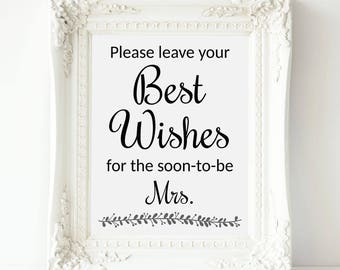 Bridal Shower Guest Book Sign, Best Wishes For Soon To Be Mrs, Printable Bridal Shower, Hen Party Sign, Hen Party Guest Book Sign
