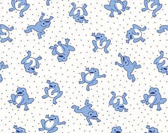 Blue Leaping Frogs 1930's Reproduction, Per 1/2 yd, Flannel, Windham, # 42089F-2 - FREE SHIPPING