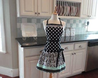 Seaside Damask ~Ellie Style Women's Apron ~ 4RetroSisters