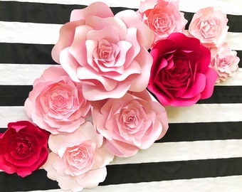 Large paper flower backdrop for weddings showers and photo walls. Pink paper flower nursery decor, Kate Spade Inspired Paper Flower Wall Art