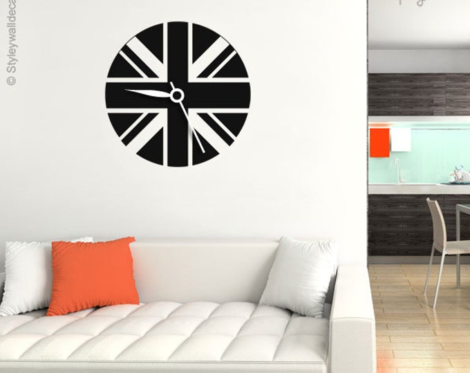 British FLag Clock Wall Decal, Modern Clock Wall Decal, Clock Wall Sticker, Living Room Wall Decor, Office Wall Decal, Clock Wall Decor