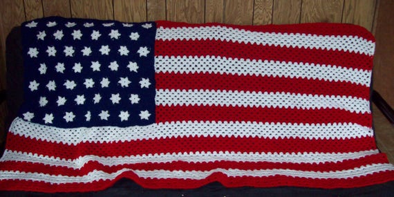 READY TO SHIP American Flag Afghan Stars And Stripes Afghan Crochet Afghan  Cherry Red Soft Navy White