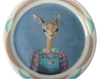 SALE - Imperfect - Meredith the Gazelle - Altered Retro Plate 9"