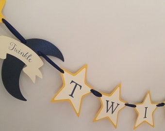 Twinkle, Twinkle Little Star Banner Baby Shower Decor with Stars and Crescent Moon
