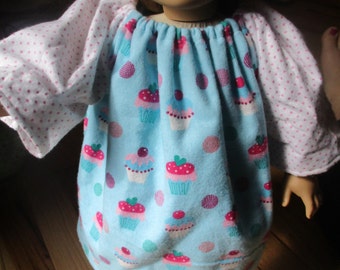 18" Doll Nightgown, cupcake peasant dress for 18 inch doll