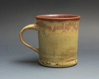 Handmade pottery coffee mug tea cup 14 oz yellow amber tea cup 3822