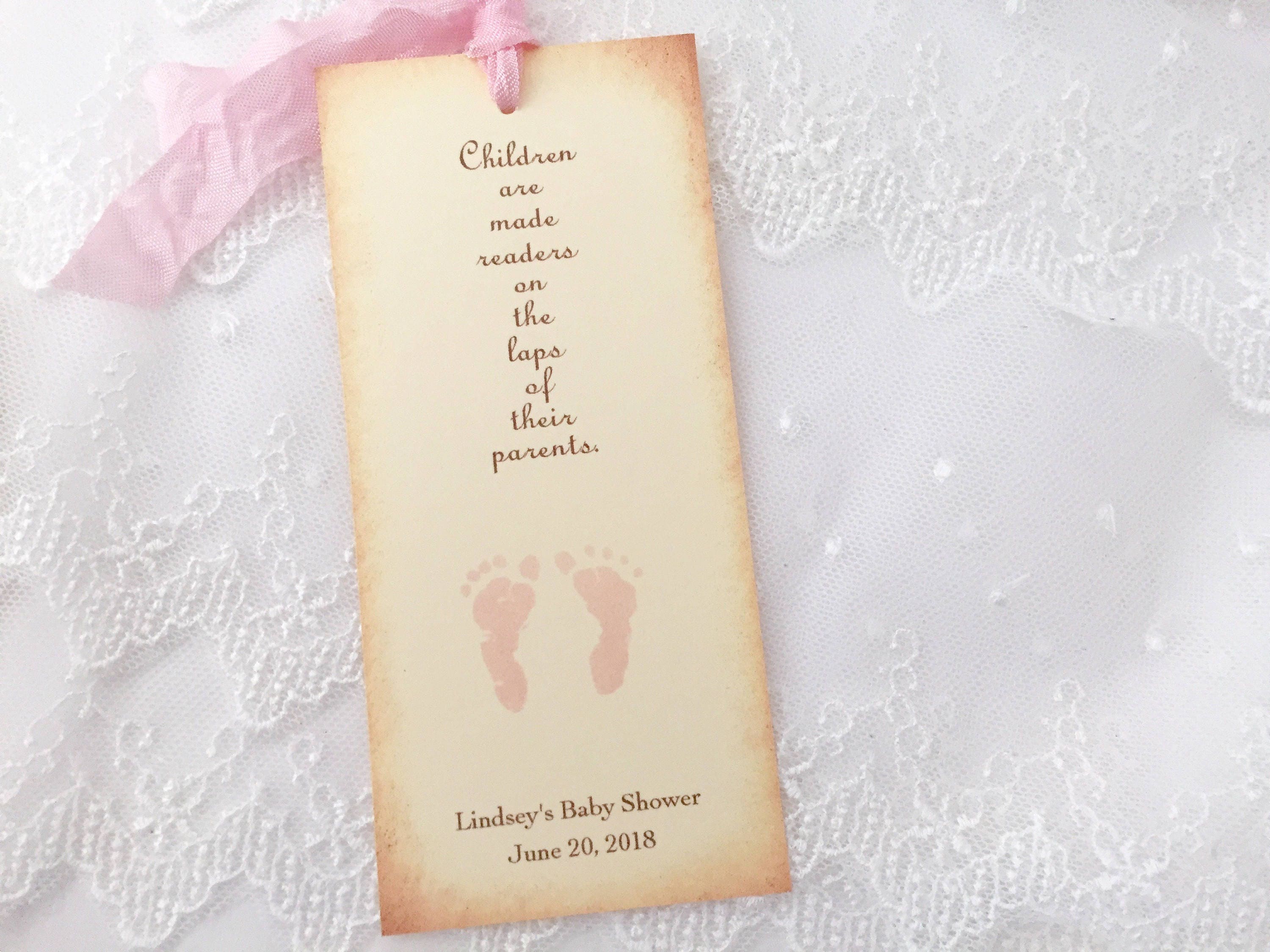 Baby Shower Bookmark Favors Girl Footprints Personalized Set