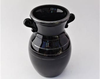 Black Vase-Vintage Black Amethyst Glass Vase-L. E. Smith-Black Glass-Halloween-Art Glass