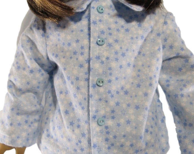 Blue stars flannel pajamas fits 18 inch dolls like american girl