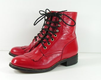 red ankle paddock cowboy boots womens 7 B M justin leather vintage western ropers