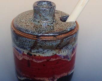 Small Stoneware Honey Jar Honey Pot with Honey Dripper