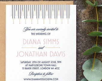 Art Deco Wedding Invitation / 'Gatsby' 1920s Vintage Wedding Invite / Dusty Rose Pink Navy Blue Gold / Custom Colours Available / ONE SAMPLE