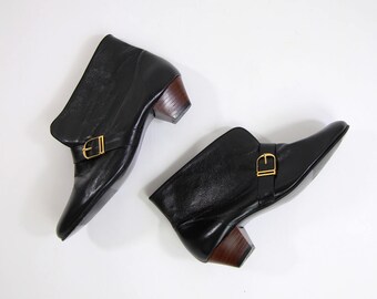 VINTAGE Black Ankle Boots Leather Low Heels Size 6