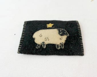 primitive look wool felted coin purse