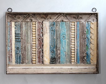 Carved Panel Reclaimed Wood Wall Art 36" x 24" Wall Hanging Wood Carving