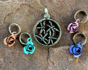 Dragonfly with Flowers Stitch Markers for Knitting