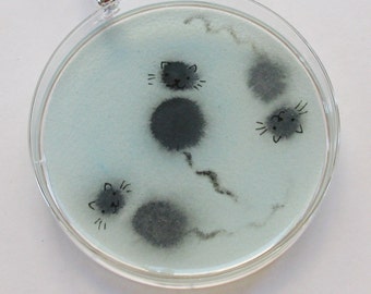 Petri Dish Ornament A11: Gray Kitty Microbes