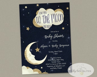 Love You to the Moon and Back Baby Shower Invitation | Midnight Sky, Starry Night, Twinkle Twinkle Little Star | INSTANT DOWNLOAD