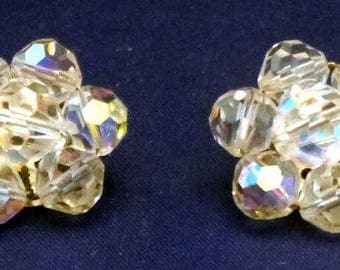 Vintage Aurora Borealis Clip On Earrings, 1950s