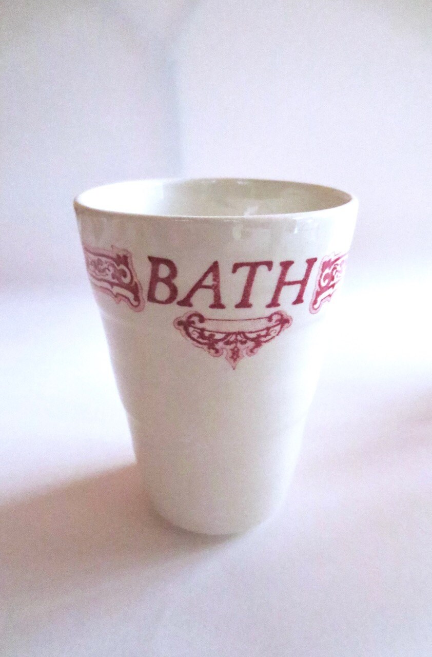 Vintage Ceramic Bath cup Red Transfer Ware Royal Crownford