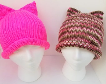 Knit Pink Pussycat Hat, Kitty Cat Hat, Cat Ears Hat - Assorted Colors