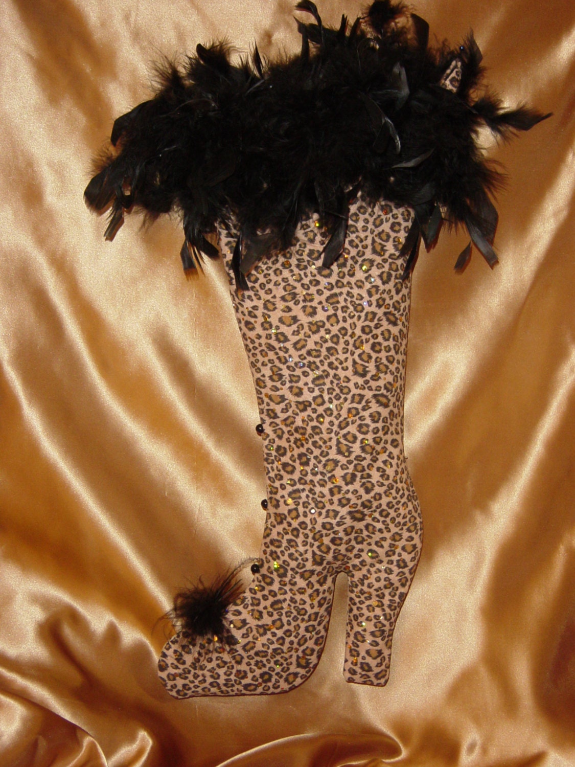 High Heel Leopard Sparkle Christmas Stocking Boot with