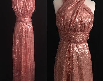 Rose Gold Sequins Bridesmaids Dress ... Floor Length Convertible Dress...50 Colors... Bridal Party, Wedding Dress, Prom Dress, Party Dress
