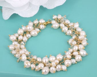 Amy- Freshwater Pearl and Rhinestone Bridal Bracelet