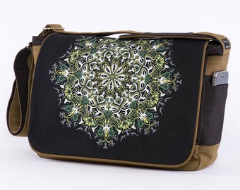 Mandala Messenger Bag, Laptop Bag, 13 inch 15 inch Laptop Messenger Bag, Canvas Messenger Bag, Uv, Glow In The Dark