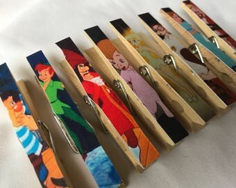 Peter Pan Baby Shower or Birthday Favor, Prize, Gift Clothespin Magnets - Set of 8