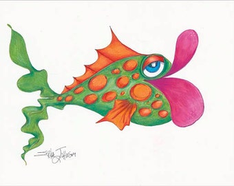 Whimsical Big Lip Fish Art Print-Art Fish-Fish