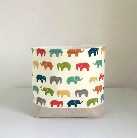 Nursery Storage Basket Organic Elephants by acraftyhen on Etsy