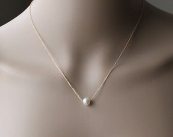 Fresh water round pearl necklace- Bridesmaid necklace- 14K Gold pearl necklace- Bridesmaid jewelry- Bridal necklace- Real pearl necklace