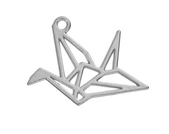10 Silver Tone ORIGAMI PAPER CRANE Charms, Outline Filigree Minimalist Charm Pendants, 29x23mm, chs2778