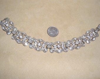 Vintage Art Deco Pot Metal Clear Rhinestone Bracelet 1920's Jewelry 3015