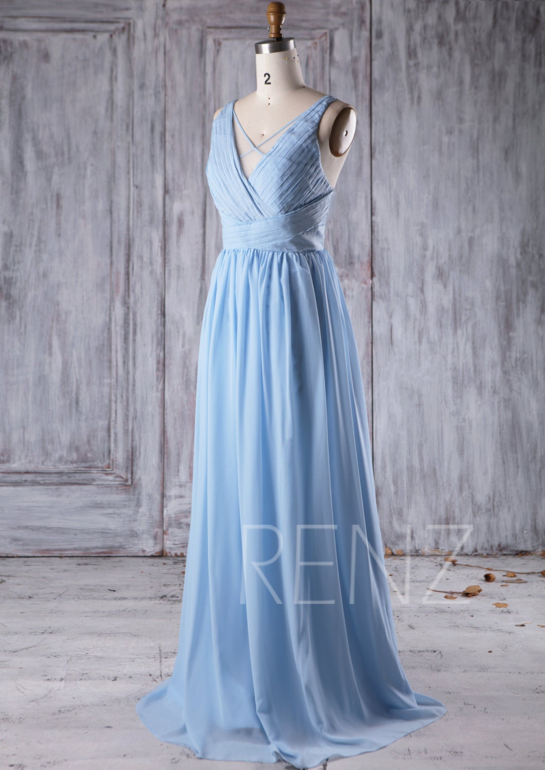 2016 Light Gray Chiffon Bridesmaid Dress Long V Neck by RenzRags