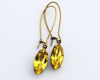 Swarovski Light topaz earrings, Canary yellow earrings, Swarovski earrings, yellow navette earrings, bright yellow earrings, summer wedding