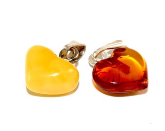NATURAL BALTIC AMBER Hearts Pendants Light and Cognac
