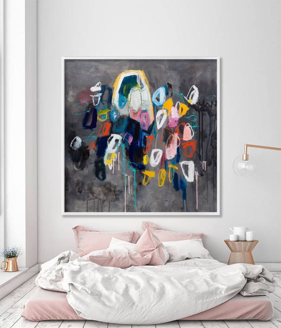 Large artwork GICLEE print colorful mid century modern art in