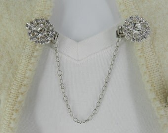 Silver sweater clips, Silver sweater clasp, Silver sweater guard, Silver sweater closure, Silver sweater chains, Silver sweater pins,