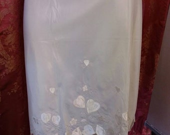 1960s Deadstock Odette Barsa Ecru Half-Slip with Sweetheart Embroidery Plus Size