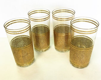 Set of Four Gold Emboss Highball Glasses