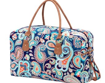 Personalized Weekender Bag Paisley, Monogrammed Paisley Duffel, Embroidered Overnight Bag, Travel Duffel Bag, Luggage Personalized