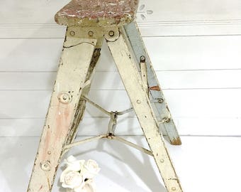 Vintage Wood Step Ladder Rustic Farmhouse Ladder Shabby Chic