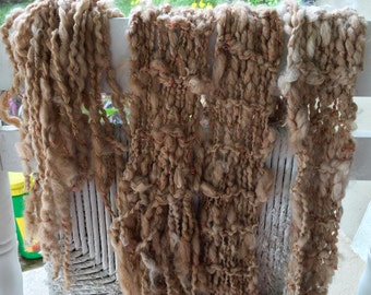 NEW Hand Knit Bulky Scarf, named Shinny Penny,in Light Copper with copper thread, Super Soft Handspun Wool Yarn
