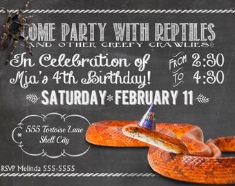 Reptile Party Birthday Invitation, Printable, 5x7"