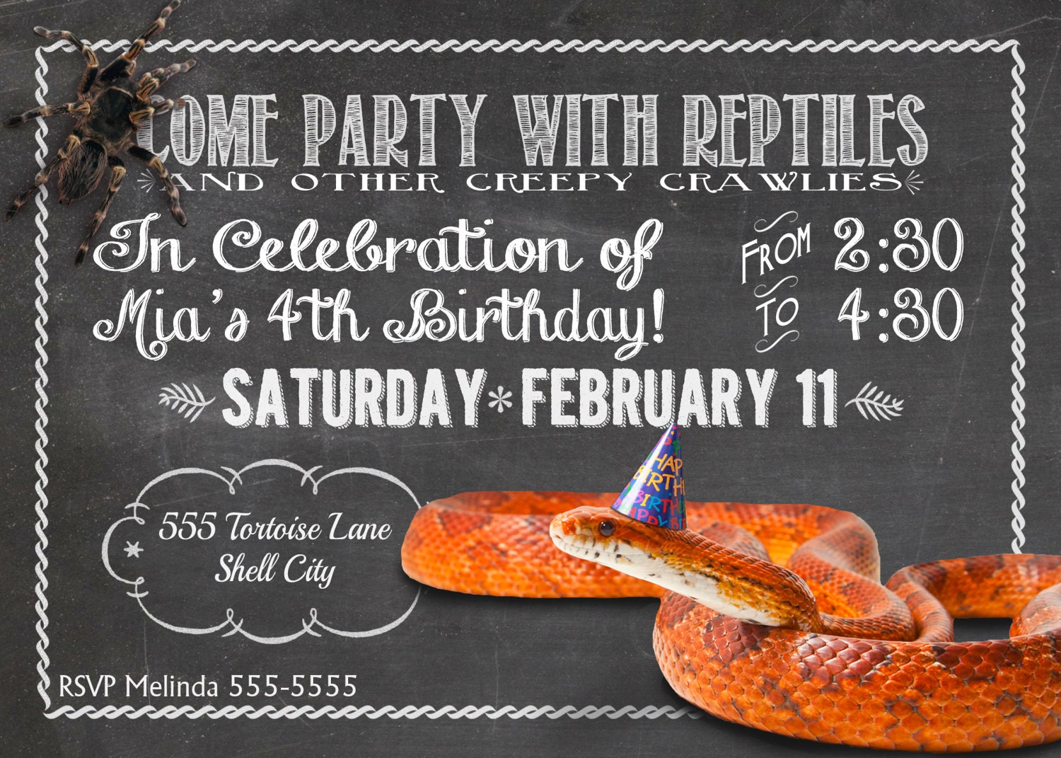 Reptile Party Birthday Invitation Printable 5x7
