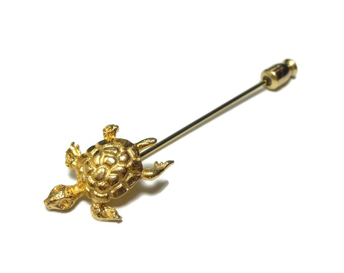 FREE SHIPPING Turtle stickpin, gold turtoise stick pin, finely detailed, hat pin